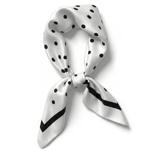 Image of Ymapinc White Spot Satin Wrap for Hair - 27.5x27.5 Inch Square Silk Neck Scarf for Women, Black Spot Bandanas for Women, Soft Lightweight Head Scarf