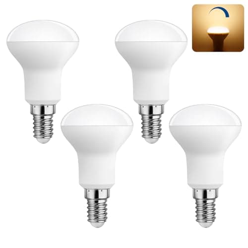 Image of Akynite E14 LED Bulbs R50 Dimmable 5W, Warm White 2700K, 500LM, 120° Wide Angle, Equivalent to E14 40W Halogen, AC 230V, R50 SES Small Screw LED Mushroom Bulbs, Pack of 4