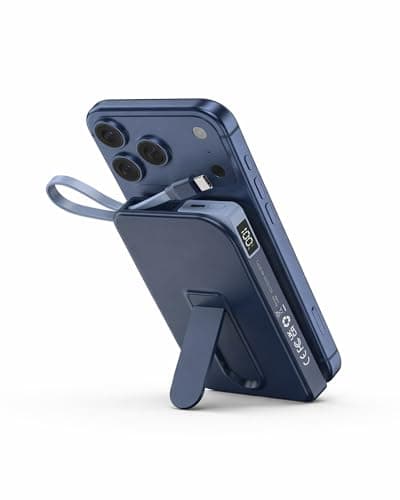 Image of for Magsafe Power Bank, Foldable Stand Magnetic Portable Charger, 10000mAh Wireless Powerbank Fast Charging with Built-in USB-C Cable, Battery Pack for iPhone 17/16/15/14/13/15 Travel & Daily(Blue)