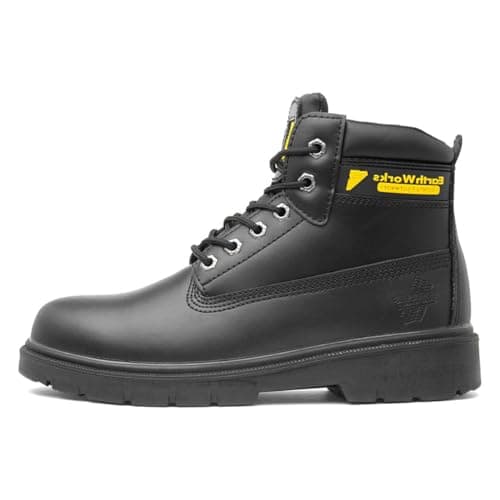 Image of EarthWorks Safety - EarthWorks Hammer Mens Lace Up Black Safety Boot - Size 10 UK - Black