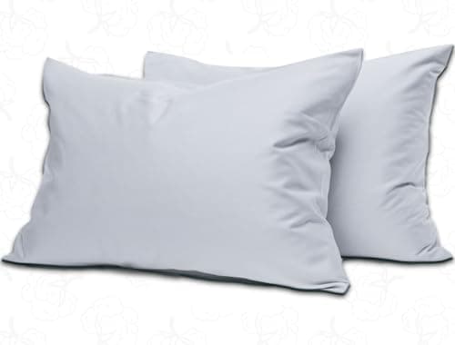 Image of MistyMorning Pillow Cases 2 Pack Soft & Premium Quality Bedding & Linen, Egyptian Cotton 200 Thread Count, Breathable & Envelope Closure in Standard Size (50x75+15 cm) (Silver Grey, Pack of 2)