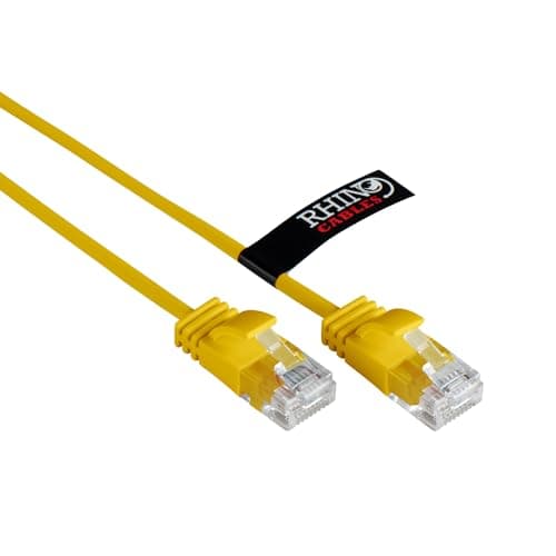 Image of rhinocables Slim CAT 6 High-Speed Gigabit Ethernet Cable - Patch Network Lead for LAN| Snagless UTP Design, LSZH Jacket | RJ45 Connector for Internet, Router, Modem, Smart TV, PC & More (3m, Yellow)
