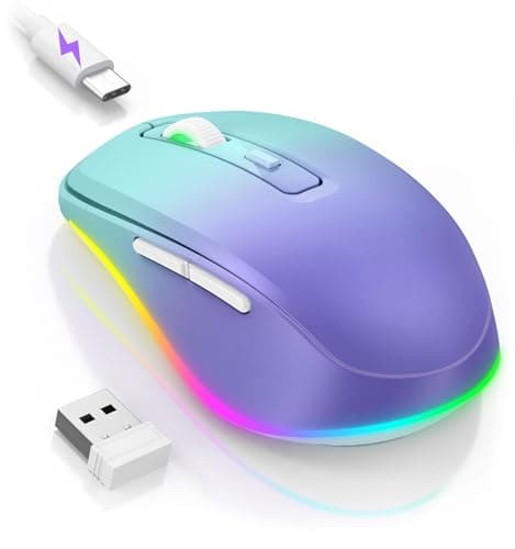 Image of seenda Wireless Mouse with Jiggler, Rechargeable 2.4G Wireless Mouse with Lighting, Quiet Wireless Mouse for PC, Laptop, Computer, Windows - 2000 DPI (Teal & Purple)