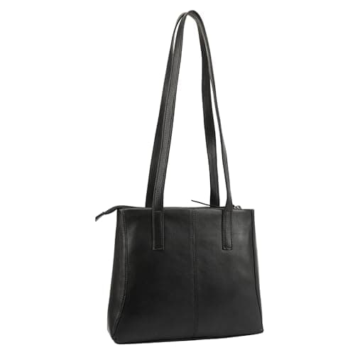 Image of Lloyd Baker London Genuine Leather Tote Bag for Women – Zip Closure Shoulder Handbag | Hampi (Black)