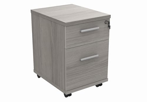 Image of Office Hippo Essentials Heavy Duty 2 Drawer (1 for Filing) Mobile Pedestal A4 and Foolscap File Cabinet, Office Cabinet, Lockable Office Storage, 5 Year Wty, Alaskan Grey Oak, 40.4 x 50 x 59.5 cm