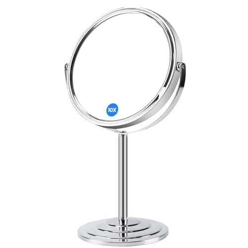 Image of Magnifying Makeup Mirror with 10X / 1X Magnification, Double Sided Vanity Tabletop Mirror & Travel Mirrors with 360° Rotation for Dressing Table, Desk, Bathroom, Bedroom - 6 Inch