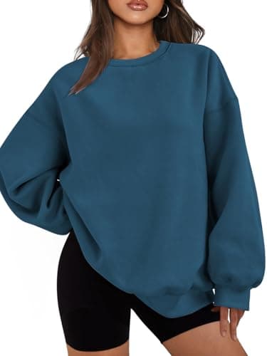 Image of Famulily Warm Sweatshirts Women Oversized Crewneck Y2K Drop Shoulder Long Sleeve Sweatshirt Fall Winter Fashion Pullover Sweater Indigo S