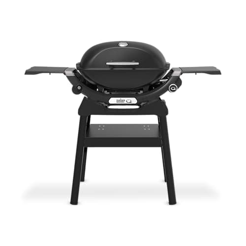 Image of Weber Q 2200N Gas Barbecue with Side Tables & Stand/Compact BBQ, Porcelain-Enamelled Cast Iron Grates, Built-In Lid Thermometer, High-Efficiency Burner, 2065 cm² Cooking Surface, Midnight Black