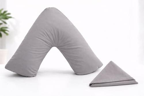 Image of CHILIMILII Orthopaedic V-Pillow with Free Case- Pregnancy/Maternity Support Triangle for Adults with Polycotton Case, 74x34cm,Hollow Fibre V Shaped Cushion for Neck,Back, Shoulders (Grey)