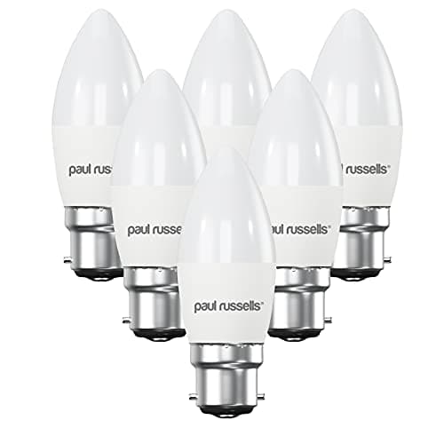 Image of paul russells LED Light Bayonet Cap B22, 25w Equivalent, 2.5W 250LM LED Bulbs, 2700K Warm White Lamps, Frosted C37 BC Candle Energy Saving Chandelier Lightbulbs, Non-Dimmable, 6 Pack