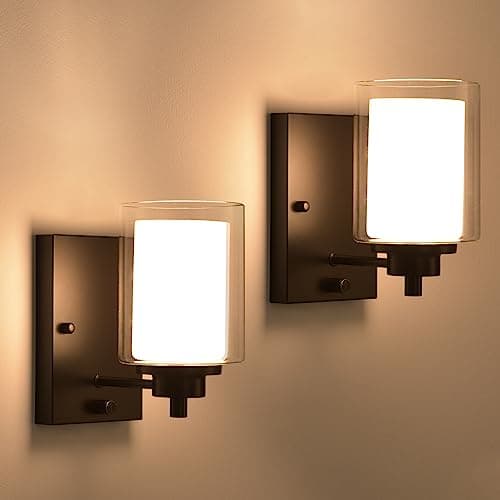 Image of AOLALA Dimmable Industrial Bedside Wall Lights Set of 2, Vintage Wall Lamp Fitting Fixture with Dimmer Switch, Retro Wall Lighting, Modern Rustic Wall Sconce for Living Room Bedroom Bathroom Bedside