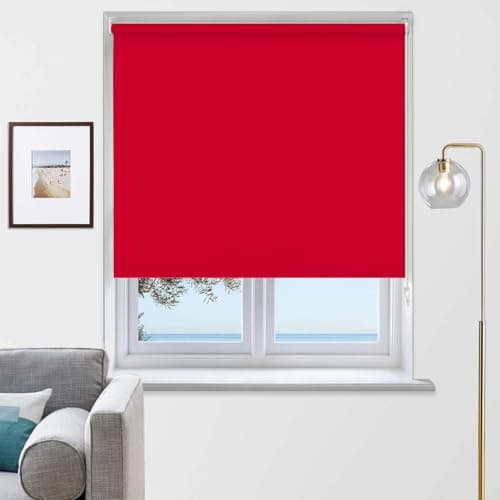 Image of Rehan & Co Thermal Insulated Blackout Fabric Roller Blinds, Easy Fit Child Safe Trimmable UV Protection Home Office Window Blinds, Red Blind (90cm Width X 165cm drop)