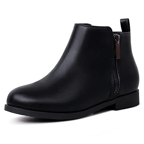Image of Harvest Land Girls Boots Kids Ankle Boots Zipper School Shoes Elegant Big Kid Fashion Winter Boots Zip-up Short Flat Bootie for Junior/Yourth Black/PU UK1