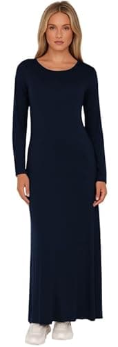 Image of Mustwearit Women’s Long Sleeve Long Maxi Dress New Ladies Plain Maxi Jersey Dress Plus Size 8 to 26 Navy