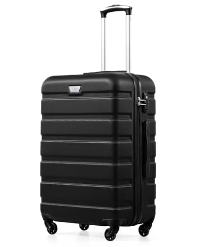 Image of COOLIFE 28 Inch Large Suitcase for Checked Luggage, Business Trip, ABS+PC, Lightweight Hard Shell Luggage with 360°Rubber Spinner Wheels, YKK Zipper, Telescopic Handle, TSA Lock, Black