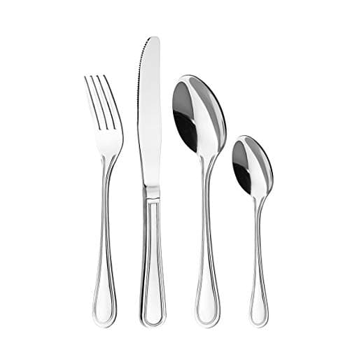 Image of Cutlery Set for 4 People, 16 Pieces - Otto Koning Frankfurt- Stainless Steel Flatware Set, Mirror Polished. Silverware Set with Spoon Knife and Fork. Classic & Simple Design