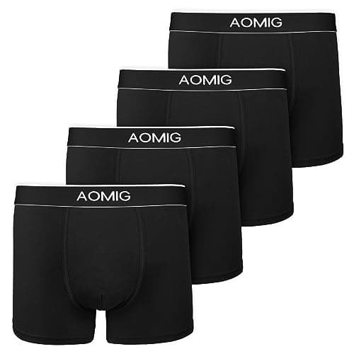 Image of Aomig 4 Pack Mens Boxer Shorts, 100% Cotton Comfort Fit Underpants with Elastic Waist, Fitted Boxers Stretchy Soft Cotton Trunks, Athletic Briefs Boxers Underwear Multipack, Underwear Gift Set (Black)