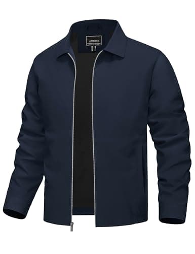Image of TACVASEN Lightweight Bomber Jacket Men Casual Windproof Summer Jackets for Men Smart Thin Spring Coats Water-Resistant Navy Blue,S