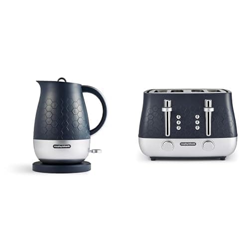 Image of Morphy Richards Cassini Kettle and Toaster Bundle, 1.7L,3Kw Rapid Boil, Precision Pour Spout Kettle & 4 Slice Variable Browning and Width Slots Toaster, Matching Set, Outer Space Blue, 103021|243021