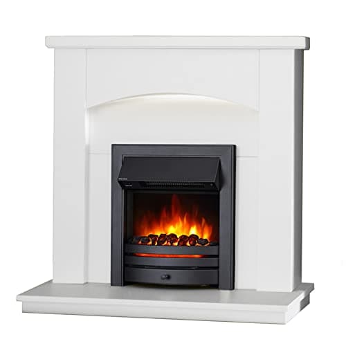 Image of Endeavour Fires New Cayton Electric 42"Fireplace Suite, fitted with Black Trim and Fret, 220/240Vac 1&2kW with 7 day Programmable Remote Control Heater in off white MDF Surround