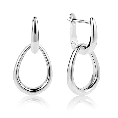 Image of ALEXCRAFT 925 Sterling Silver Double Oval Hoop Earrings for Women - Hypoallergenic Small Cartilage Huggie Earrings, Lightweight Long Dangle Drop