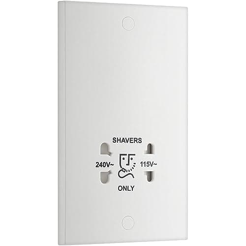 Image of BG Electrical Dual Voltage Shaver Plug Socket, Electric Toothbrush Charger Socket for Bathrooms, Square Edge, Nexus 900 Series, White Moulded, 2-Pin, 115V / 240V, 940