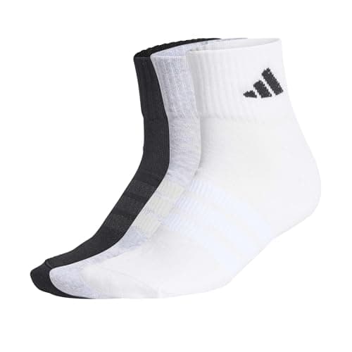 Image of adidas Unisex CUSHIONED SPORTSWEAR ANKLE SOCKS 3 PAIR PACK, medium grey heather/white/black, 6.5-8