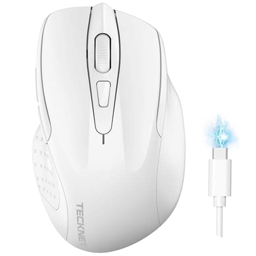 Image of TECKNET Bluetooth Mouse, Rechargeable Bluetooth Wireless Mouse(Tri-Mode: BT 5.0/3.0+2.4G), 4800DPI Adjustable, Silent Ergonomic Wireless Mouse for Laptop PC Computer, Windows Mac OS,6 Buttons(White)