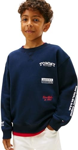 Image of Tommy Hilfiger Boy's MULTI PRINT C-NK SWEATSHIRT KB0KB10031 Pullover Sweatshirt, BLUE (Dark Night Navy), 14 Years