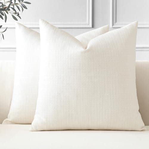 Image of JOTOM Set of 2 Cushion Covers 50x50 cm Linen Cream Decorative Throw Pillow Covers 20x20 Inch Square Cushion Case Home Decor Pillowcases for Couch Sofa Living Room Bed (Cream)