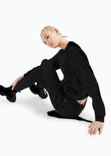 Image of Armani Exchange Women's Cotton French Terry Sweatshirt with All Over Ax Logo, Black, XS