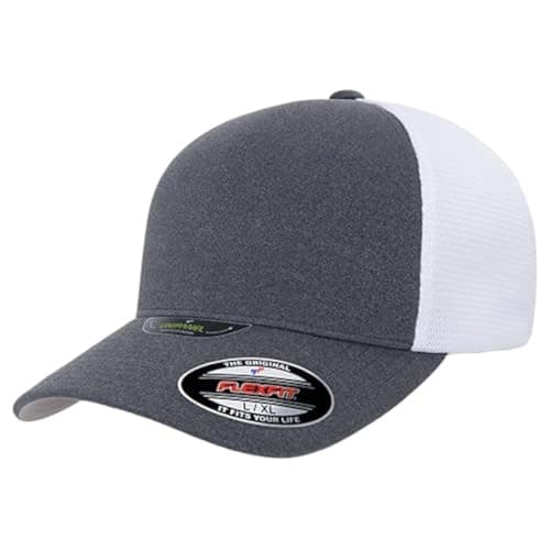 Image of Flexfit Melange Unipanel Trucker Cap, Melange Dark Grey/White, L-XL