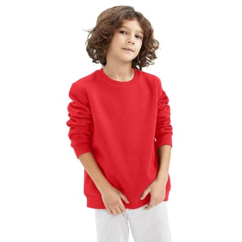 Image of NetSetUK Sweatshirts for Kids Unisex Winter Back to School Crewneck Pullover Jumper Long Sleeve Boys Girls Sweatshirt Jumper Age 3-15 Years Red