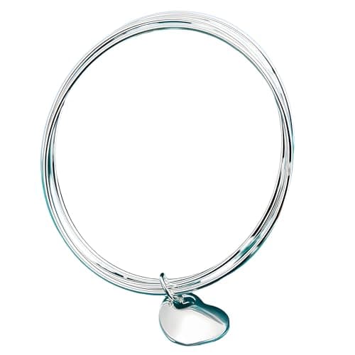 Image of Unified Jewellery 925 Sterling Silver Three Circle Bangle Bracelet with Heart Charm for Women - Delicate Adjustable Wire Bangle, Elegant 406