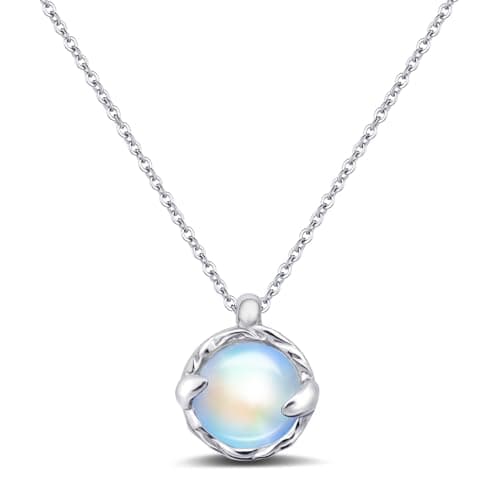 Image of Blue Moonstone Pendant Necklace, Silver Handmade Circle Gemstone Jewellery, Valentine's Day Gift for Women