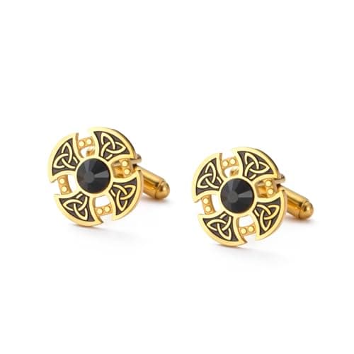 Image of Dreamtimes Viking Celtic Knot Cross Cufflinks Stainless Steel Viking Cuff Links Irish Jewelry Father's Day Gifts for Men Wedding Groom Gifts (Gold)