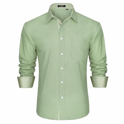 Image of HISDERN Mens Long Sleeve Shirts Regular Fit Casual Button Shirt for Men Formal Dress Shirts Business Slim Shirt Sage Green L