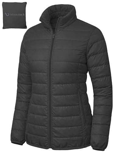 Image of URBAN BUCK Packable Puffer Jacket Women without Hood – 32 Degree Lightweight Travel Winter Plain Puff Foldable Jacket for Women – Ellie Black Quilted Water-Resistant & Repellent For Outdoor(M)