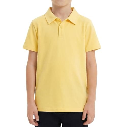 Image of Ewbob Plain Yellow Polo Shirt Boys Girls School Uniform Cotton Polo Short Sleeve Tops Unisex Childrens Kids T Shirts C35 Yellow 11-12 Years