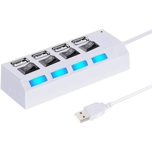 Image of USB 2.0 Hub, Portable USB Extension Hub, Multiport USB Splitter Adapter, 4 Port USB Hub 2.0, USB Powered Plug Hub, USB Dock, USB Extender With Lights And On/Off Power Switches For Laptop Pc & More