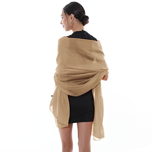 Image of RIIQIICHY Silky Camel Pashmina Shawls and Wraps for Women Wedding Ladies Lightweight Scarf