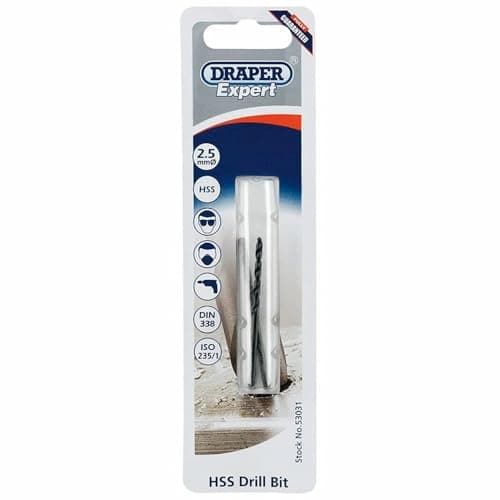 Image of Draper 53031 Expert HSS Twist Drill Bit for 3 x 0.5 Taps, 2.5mm Ø, Blue
