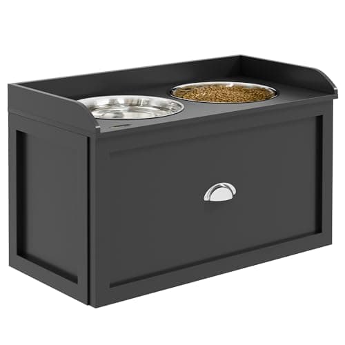 Image of PawHut Stainless Steel Raised Dog Bowls, Double Dog Food and Water Bowl w/ 21L Storage Drawer, for Large Dogs - Black