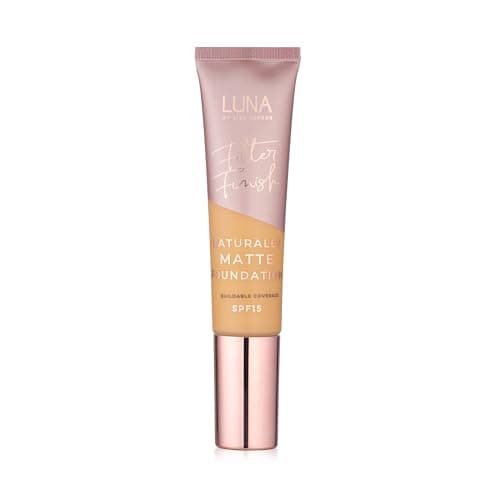 Image of LUNA Matte Foundation in TAN Shade - Contains Vitamin E and SPF15 - Oil-Free Face Foundations with Golden Undertone - Suitable for Oily and Sensitive Skin
