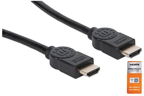 Image of Manhattan HDMI Cable with Ethernet, 4K@60Hz (Premium High Speed), 1.8m, Male to Male, Black, Ultra HD 4k x 2k, Fully Shielded, Gold Plated Contacts, Lifetime Warranty, Polybag