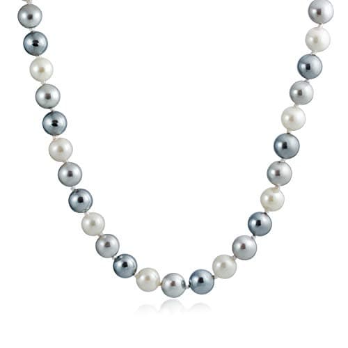 Image of Bling Jewelry Classic Smooth 10MM Black White Grey Tri Multi Color Hand Knotted Simulated Pearl Strand Necklace For Women 18 Inches