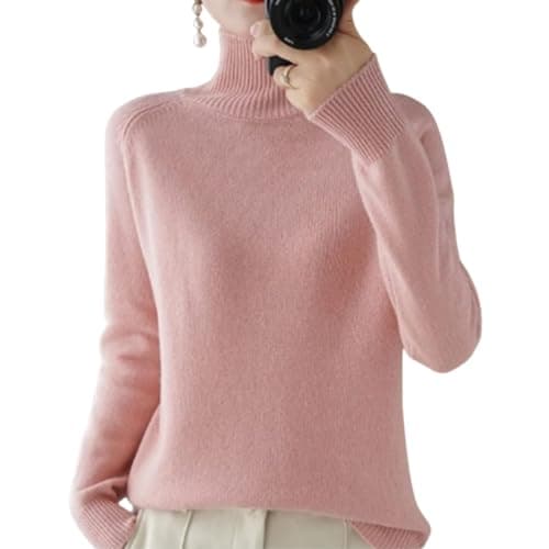 Image of DSXH Womens Turtleneck Sweaters Winter Jumpers Knit Long Sleeve Thick Loose Pullover Casual Tops *# (Color : Pink, Size : M)