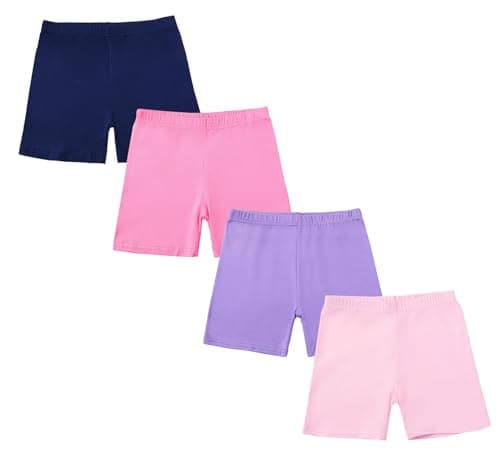Image of CHUNG Girls Cycling Shorts Cotton Toddlers Cartwheel Dance Yoga Play Under Dress Skirt School Uniform Basic Underpants 4pk Purple Pink,5-6Y