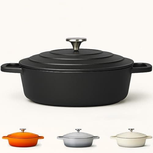 Image of Casserole Dish with Lid Medium 4L, 28cm – Lightweight Cast Aluminium Casserole Pan Shallow Induction Hob & Oven Safe, Durable Non-Stick Cooking Pot Stew, Roast (Black, 28cm - Shallow)