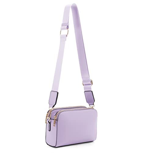 Image of EVVE Crossbody Bags for Women Trendy Small Crossbody Camera Bag Purse Vegan Leather Triple Zip Crossbody Purses with Wide Shoulder Strap| Lilac